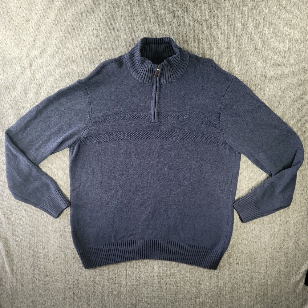 Dockers Sweater Mens Large L Midnight Navy Blue 100% Cotton Mock Neck 1/4 Zip